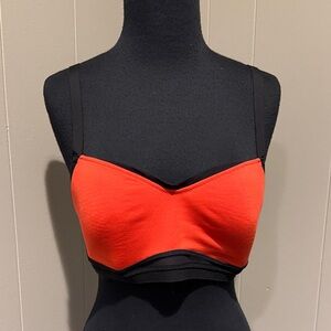 B31 Moving Comfort Women Large Vibrant Red and Black Padded Strap Sports Bra